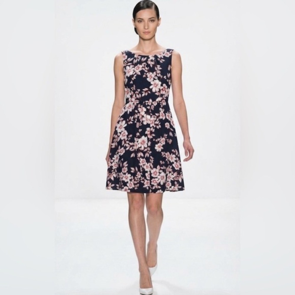 Connected Apparel Navy Pink Floral Fit and Flare Dress Sleeveless TEL33229M 6
